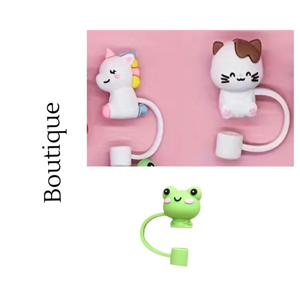 3 Piece Cat, Unicorn & Frog Simple Modern Straw Covers